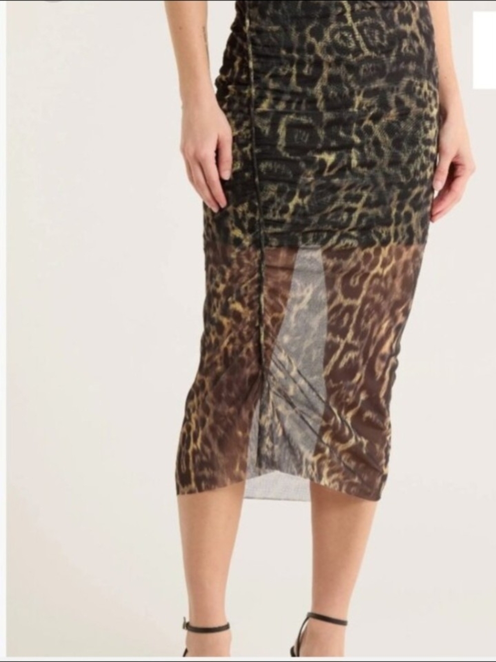 AllSaints Leopard-Print Sheer Midi Skirt in Brown and Black